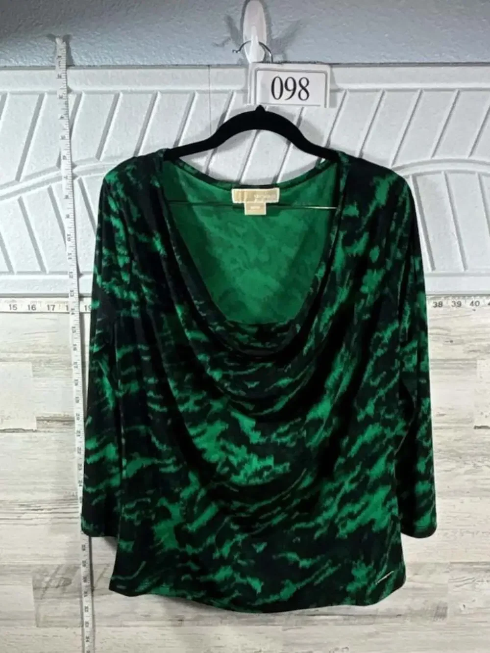 Michael Kors Women's Green Black Animal Print Cowl Neck Top Size M